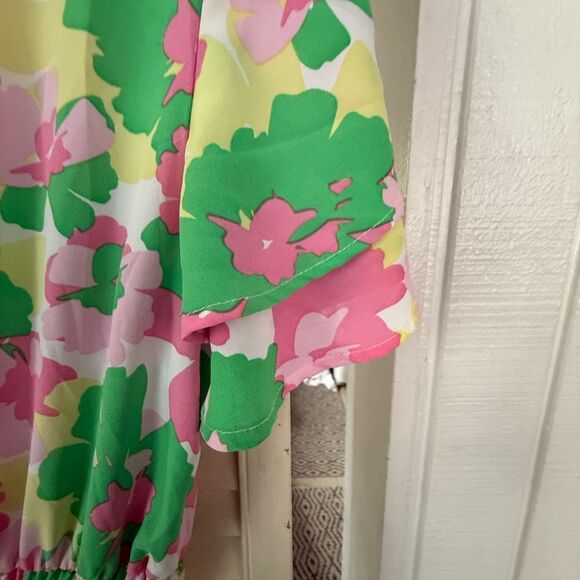 Pink and Green Flutter Sleeve A-Line Sundress - Picture 9 of 11